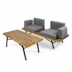 Discount โญ Best Selling Home Decor Wood Patio Sets Allyson Outdoor Acacia Wood 2 Seater Sofa And Table Set With Cushions ๐