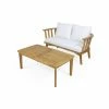 Cheapest ⌛ Best Selling Home Decor Wood Patio Sets Sharlette Outdoor Wooden Loveseat And Coffee Table Set ❤️