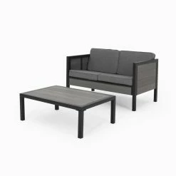 New 🎁 Best Selling Home Decor Resin Wicker Patio Sets Dawoud Outdoor Loveseat And Coffee Table Set With Cushions 🧨