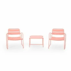 Cheapest 🛒 Best Selling Home Decor Wrought Iron Patio Sets Zyleigh Outdoor Modern 2 Seater Chat Set - Matte Coral ✔️