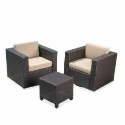 Flash Sale ✨ Best Selling Home Decor Resin Wicker Patio Sets Rusty Outdoor 3-Piece Swivel Wicker Chat Set - Dark Brown And Beige ⭐