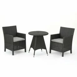 Hot Sale โจ Best Selling Home Decor Resin Wicker Patio Sets Quincie Outdoor 3-Piece Round Wicker Dining Set - Gray And Light Gray ๐