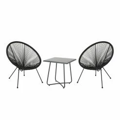 Outlet 🌟 Best Selling Home Decor Resin Wicker Patio Sets Phelan Outdoor Woven 3 Piece Chat Set - Black And Gray 🔥