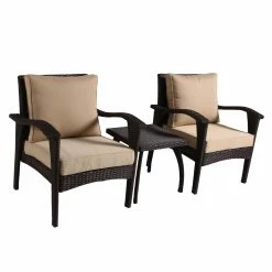 Cheap 🎉 Best Selling Home Decor Resin Wicker Patio Sets Mariama Outdoor Wicker 2 Seater Chat Set With Cushion - Brown And Tan 🌟