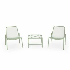 Outlet 😍 Best Selling Home Decor Wrought Iron Patio Sets Layoni Outdoor Modern 2 Seater Chat Set - Matte Green 🎉