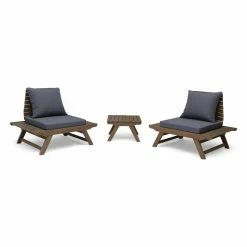 Buy 🎉 Best Selling Home Decor Wood Patio Sets Jood Outdoor Acacia Wood 2 Seater Chat Set With Cushions - Gray And Dark Gray 😍
