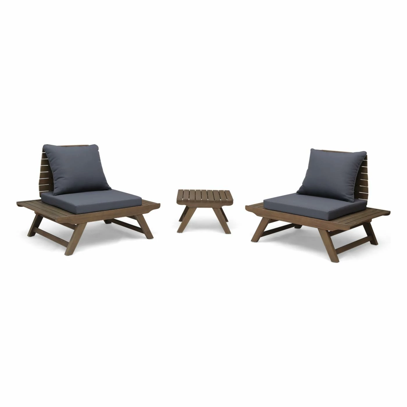 Buy ๐ Best Selling Home Decor Wood Patio Sets Jood Outdoor Acacia Wood 2 Seater Chat Set With Cushions - Gray And Dark Gray ๐