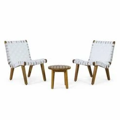 Coupon 🤩 Best Selling Home Decor Wood Patio Sets Harun Outdoor Rope Weave Chat Set - White And Teak 💯