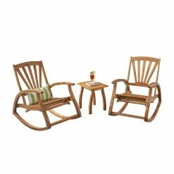 Budget ๐ฏ Best Selling Home Decor Wood Patio Sets Breccan Outdoor Acacia Wood 2 Piece Recliner Rocking Chair Chat Set - Teak โ๏ธ