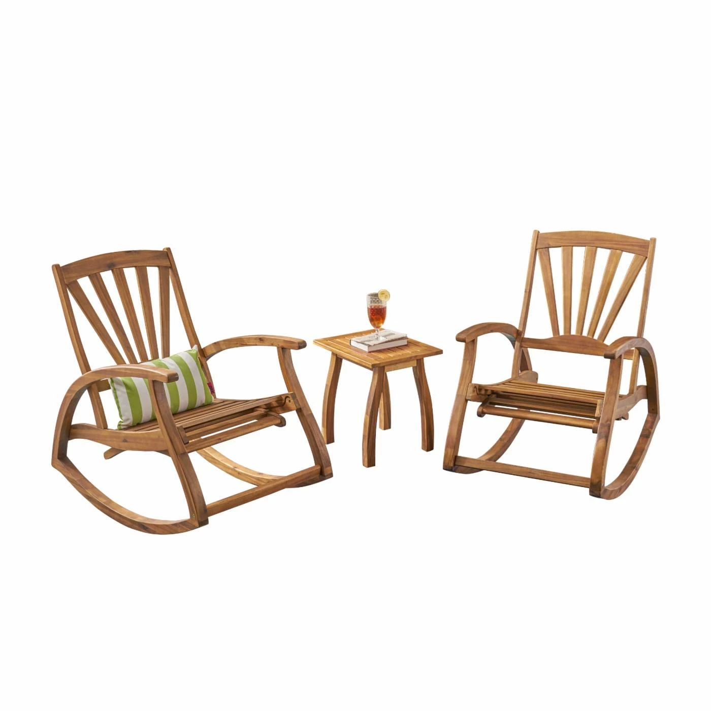 Budget ๐ฏ Best Selling Home Decor Wood Patio Sets Breccan Outdoor Acacia Wood 2 Piece Recliner Rocking Chair Chat Set - Teak โ๏ธ