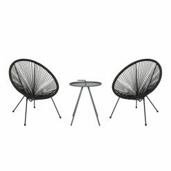 Discount 🌟 Best Selling Home Decor Resin Wicker Patio Sets Braydenn Outdoor Woven Wicker 3 Piece Chat Set - Black And Gray 🌟