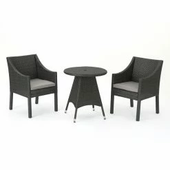 Deals ✔️ Best Selling Home Decor Resin Wicker Patio Sets Ahri Outdoor 3 Piece Round Wicker Dining Set - Gray And Silver 🛒