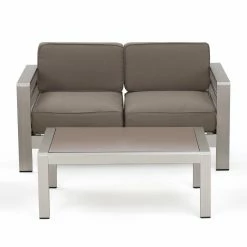 Top 10 💯 Best Selling Home Decor Aluminum Patio Sets Xane Outdoor Aluminum Loveseat And Coffee Table Set With Cushions - Khaki And Silver 👍