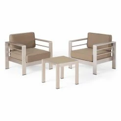 Best deal โญ Best Selling Home Decor Aluminum Patio Sets Xane Outdoor Aluminum 2 Seater Club Chair Chat Set - Silver And Khaki ๐งจ