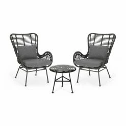 Best deal 🎁 Best Selling Home Decor Resin Wicker Patio Sets Rynleigh Outdoor Wicker 2 Seater Chat Set With Cushions - Gray And Dark Gray 🎉
