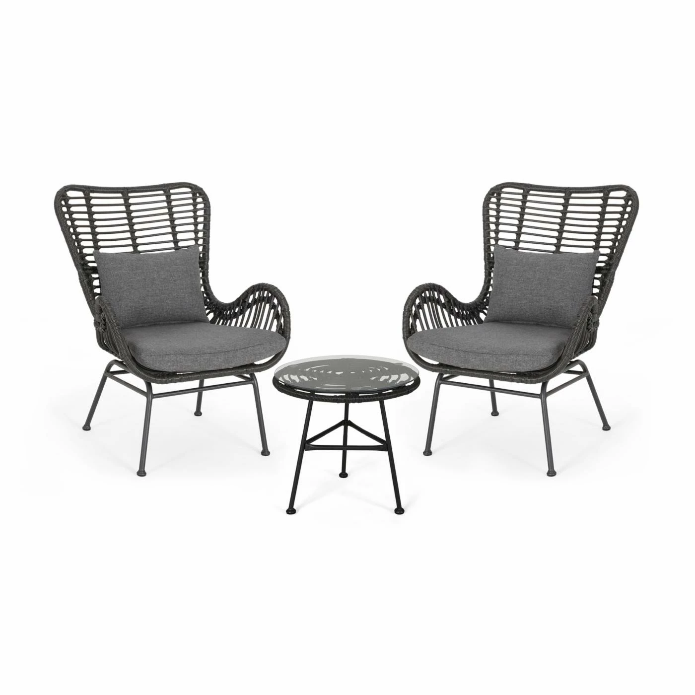 Best deal 🎁 Best Selling Home Decor Resin Wicker Patio Sets Rynleigh Outdoor Wicker 2 Seater Chat Set With Cushions - Gray And Dark Gray 🎉