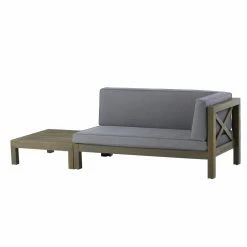 Brand new ๐ Best Selling Home Decor Wood Patio Sets Riti Quimby Outdoor Acacia Wood Right Arm Loveseat And Coffee Table Set With Cushion - Gray And Dark Gray โจ