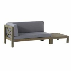 Hot Sale โค๏ธ Best Selling Home Decor Wood Patio Sets Riti Quimby Outdoor Acacia Wood Left Arm Loveseat And Coffee Table Set With Cushion - Gray And Dark Gray ๐