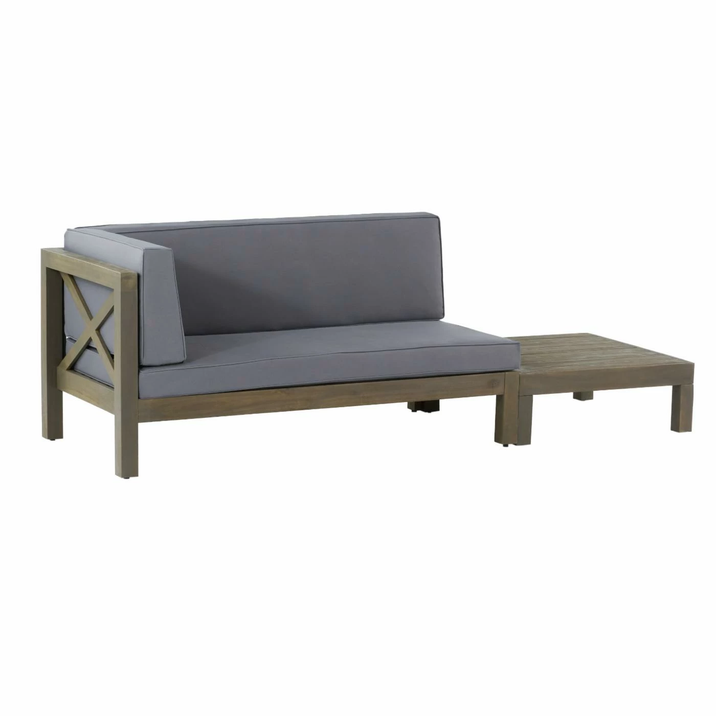 Hot Sale ❤️ Best Selling Home Decor Wood Patio Sets Riti Quimby Outdoor Acacia Wood Left Arm Loveseat And Coffee Table Set With Cushion - Gray And Dark Gray 🔔