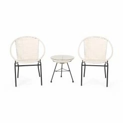Deals 😀 Best Selling Home Decor Resin Wicker Patio Sets Eufemia Outdoor Wicker 2 Seater Chat Set - White And Black 👏