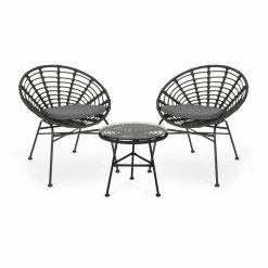Best Pirce ⌛ Best Selling Home Decor Resin Wicker Patio Sets Cyprian Outdoor Wicker And Glass 2 Seater Chat Set - Gray - Dark Gray - And Black ✔️