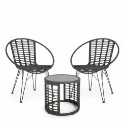 Cheapest ⭐ Best Selling Home Decor Resin Wicker Patio Sets Caelen Outdoor Wicker And Glass 2 Seater Chat Set - Gray And Black 🧨