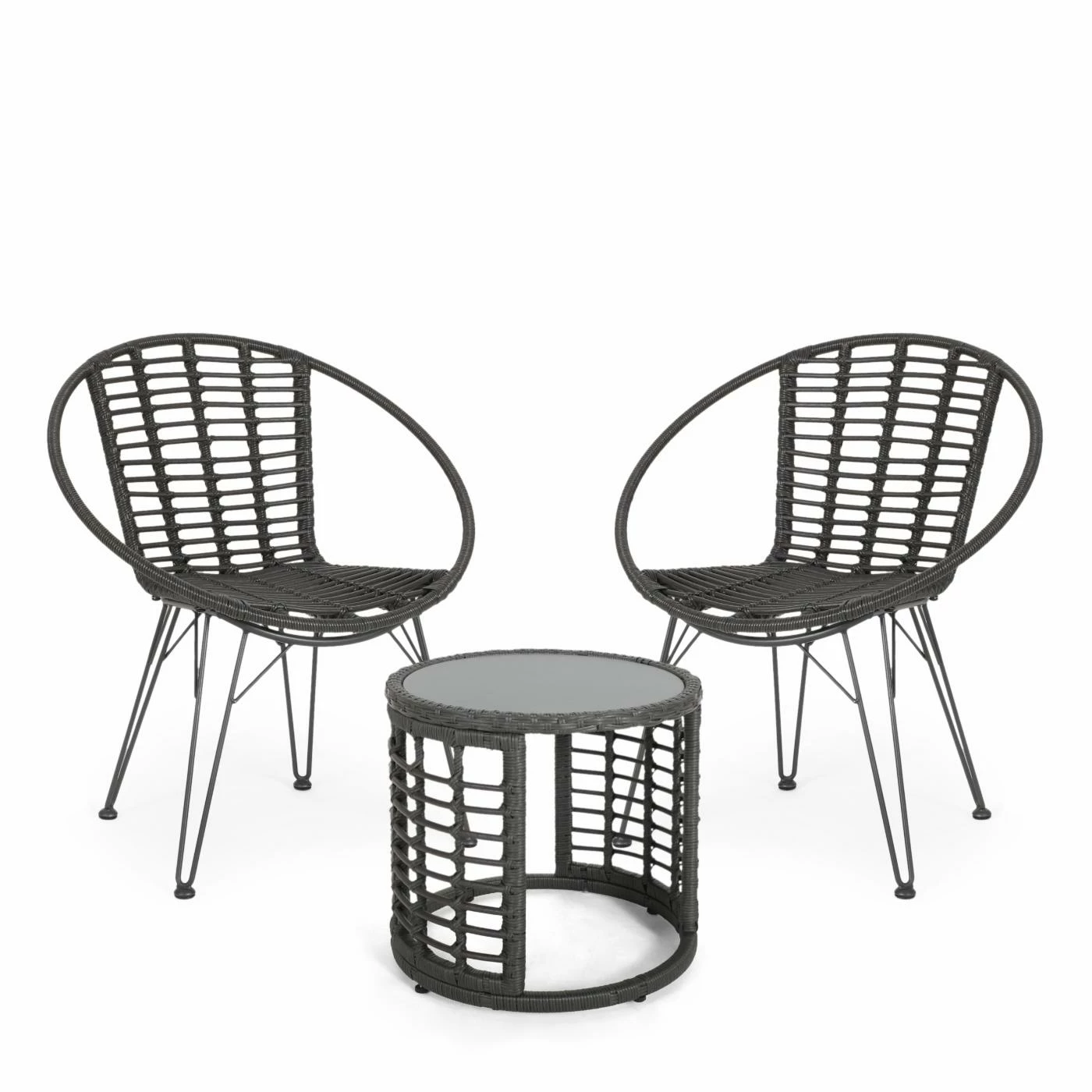 Cheapest โญ Best Selling Home Decor Resin Wicker Patio Sets Caelen Outdoor Wicker And Glass 2 Seater Chat Set - Gray And Black ๐งจ