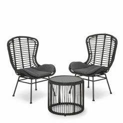 Discount ๐ Best Selling Home Decor Resin Wicker Patio Sets Caedon Outdoor Wicker And Glass 2 Seater Chat Set With Cushion - Gray And Black ๐