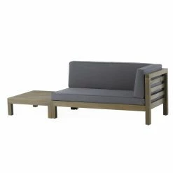 Top 10 ⭐ Best Selling Home Decor Wood Patio Sets Athos Palmay Outdoor Acacia Wood Right Arm Loveseat And Coffee Table Set With Cushion - Gray And Dark Gray 🛒