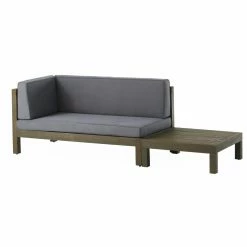 Promo 👏 Best Selling Home Decor Wood Patio Sets Athos Palmay Outdoor Acacia Wood Left Arm Loveseat And Coffee Table Set With Cushion - Gray And Dark Gray 🧨