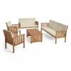 New 🎁 Best Selling Home Decor Wood Patio Sets Safari Outdoor Acacia Wood 7 Seater Sofa Chat Set With Cushions - Teak And Cream 🧨