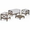 Cheapest 👏 Best Selling Home Decor Wood Patio Sets Riti Outdoor Acacia Wood 4 Seater Loveseat Chat Set - Gray And White ✔️