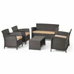 Best Sale โค๏ธ Best Selling Home Decor Resin Wicker Patio Sets Kenza Outdoor Wicker 6 Seater Chat Set With Cushions - Brown And Tan ๐