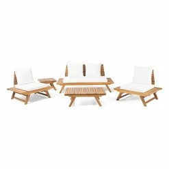 Best deal 🔔 Best Selling Home Decor Wood Patio Sets Jood Outdoor Acacia Wood 4 Seater Chat Set And Side Table - Teak And White 😍