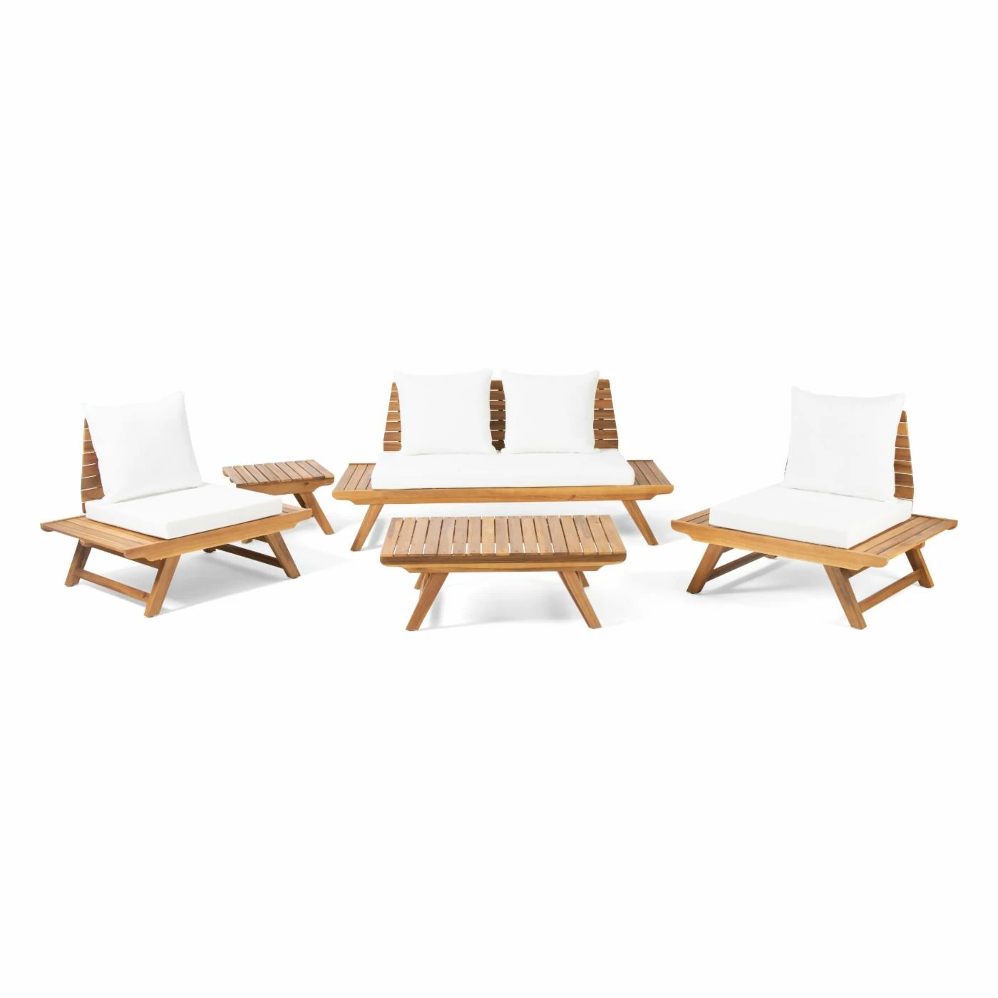 Best deal ๐ Best Selling Home Decor Wood Patio Sets Jood Outdoor Acacia Wood 4 Seater Chat Set And Side Table - Teak And White ๐