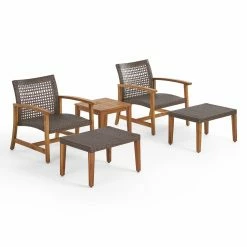 Outlet ๐ Best Selling Home Decor Wood Patio Sets Brittani Outdoor Acacia Wood And Wicker 5 Piece Club Chair Chat Set With Ottoman - Mixed Mocha And Natural ๐งจ