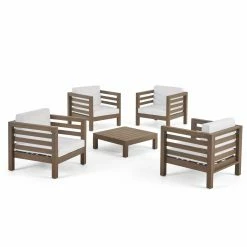 Flash Sale ๐ฏ Best Selling Home Decor Wood Patio Sets Athos Outdoor Acacia Wood 5 Piece Club Chair Chat Set With Cushions - Gray And White ๐งจ