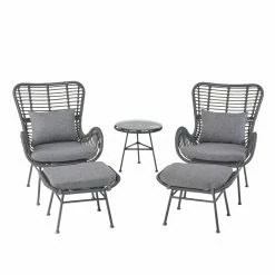 New 👍 Best Selling Home Decor Resin Wicker Patio Sets Aleisa Outdoor Wicker And Glass 5 Piece Chat Set With Ottomans - Gray - Dark Gray - And Black 🛒