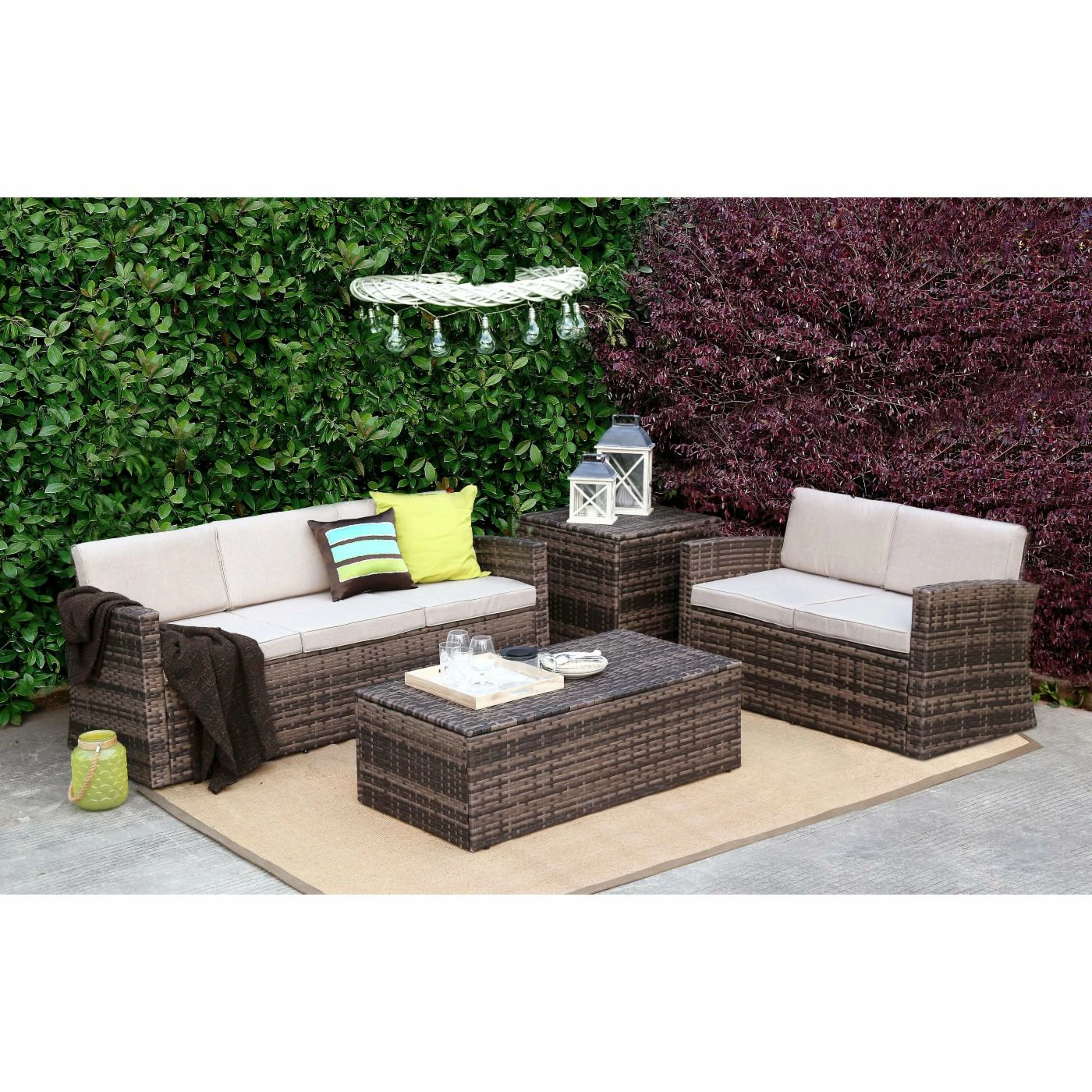 Best Sale ๐งจ Resin Wicker Patio Sets Baner Garden Rattan 4 Piece Outdoor Conversation Set With Cushions ๐