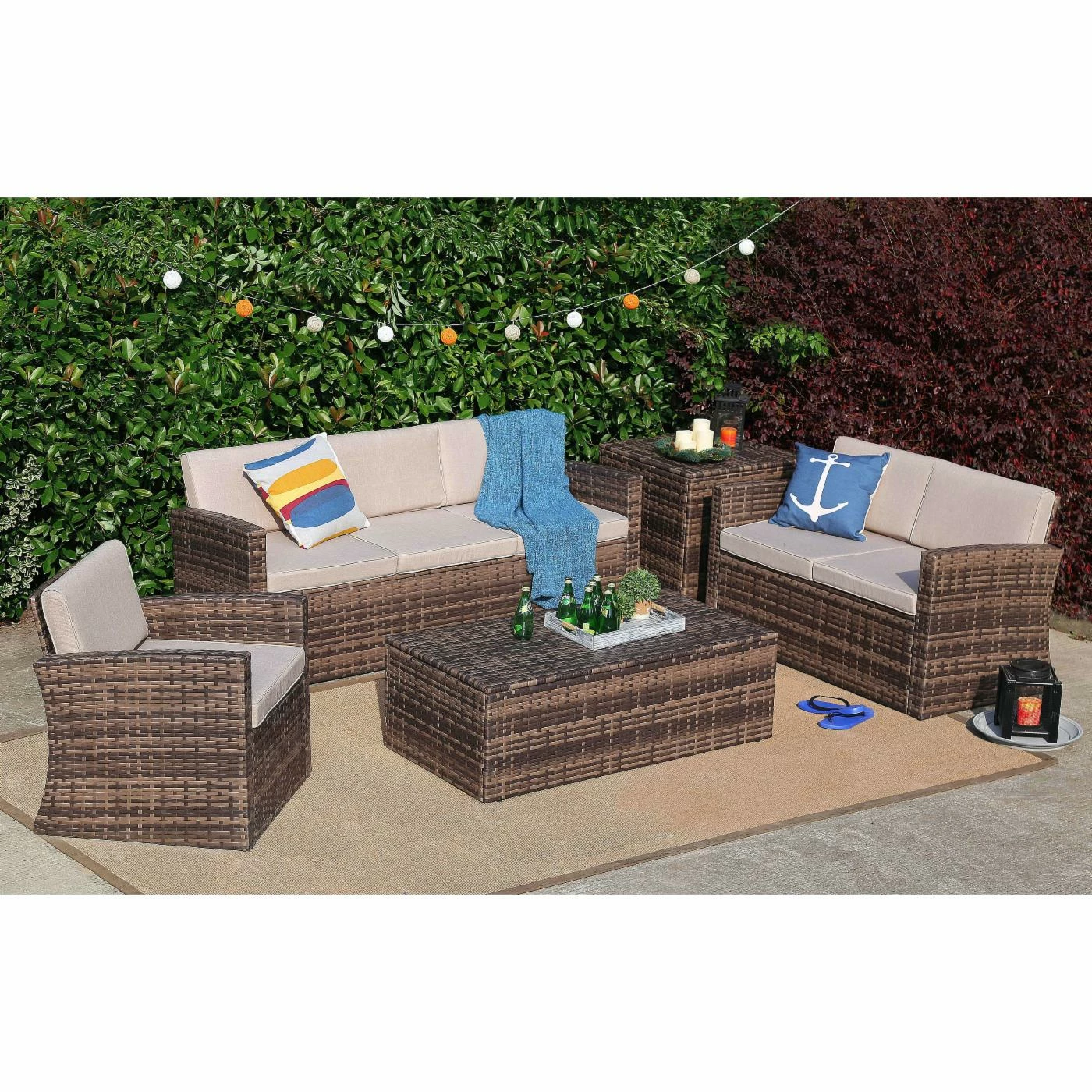 New โ๏ธ Resin Wicker Patio Sets Baner Garden Rattan 5 Piece Outdoor Conversation Set With Cushions โ๏ธ