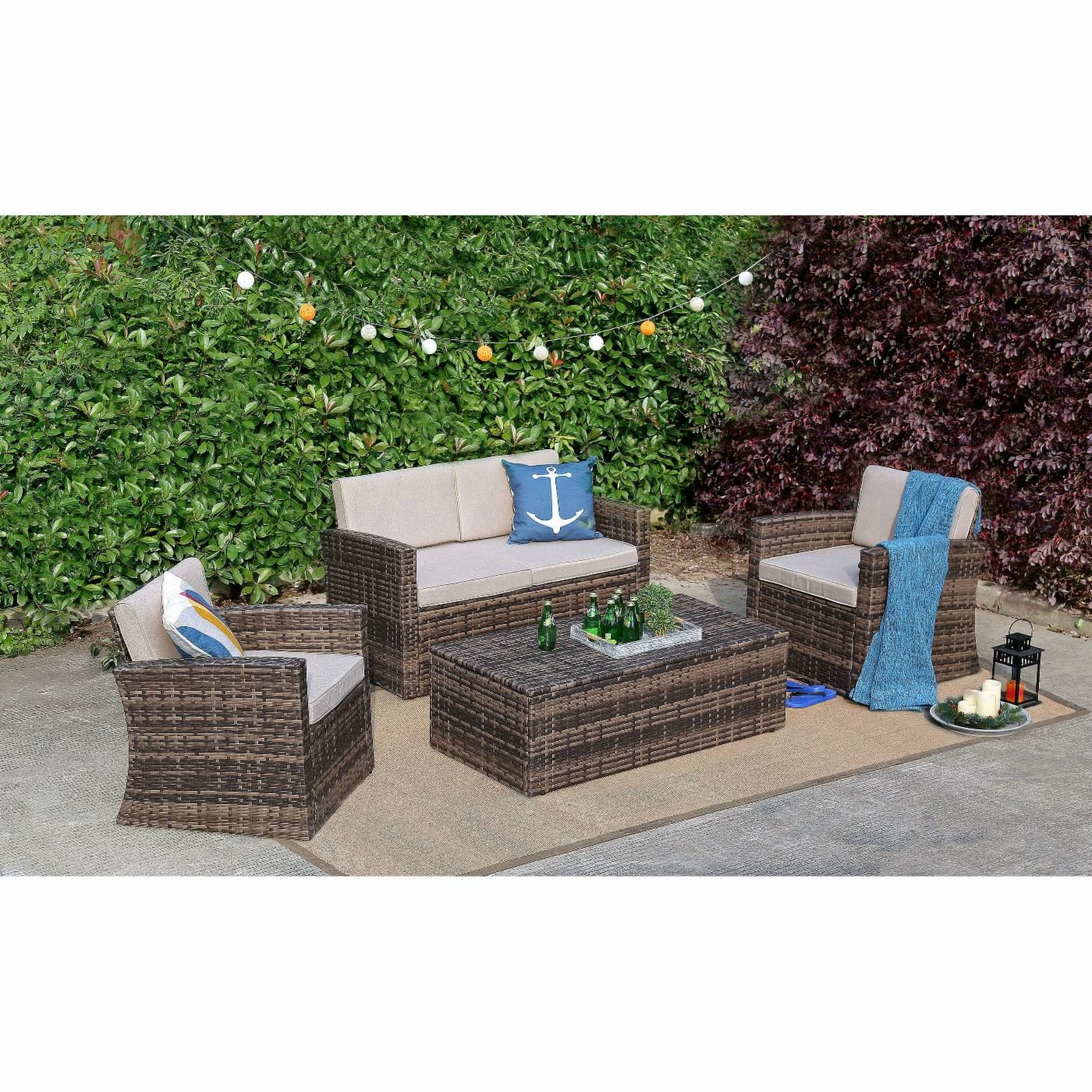 Best deal ๐ Resin Wicker Patio Sets Baner Garden Rattan 4 Piece Patio Conversation Set ๐