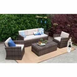 Best reviews of 🎉 Resin Wicker Patio Sets Baner Garden Rattan 4 Piece Patio Conversation Set With Cushions 😀