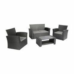 Discount ๐ Resin Wicker Patio Sets Baner Garden Wicker 4 Piece Patio Conversation Set With Shelf Coffee Table โจ
