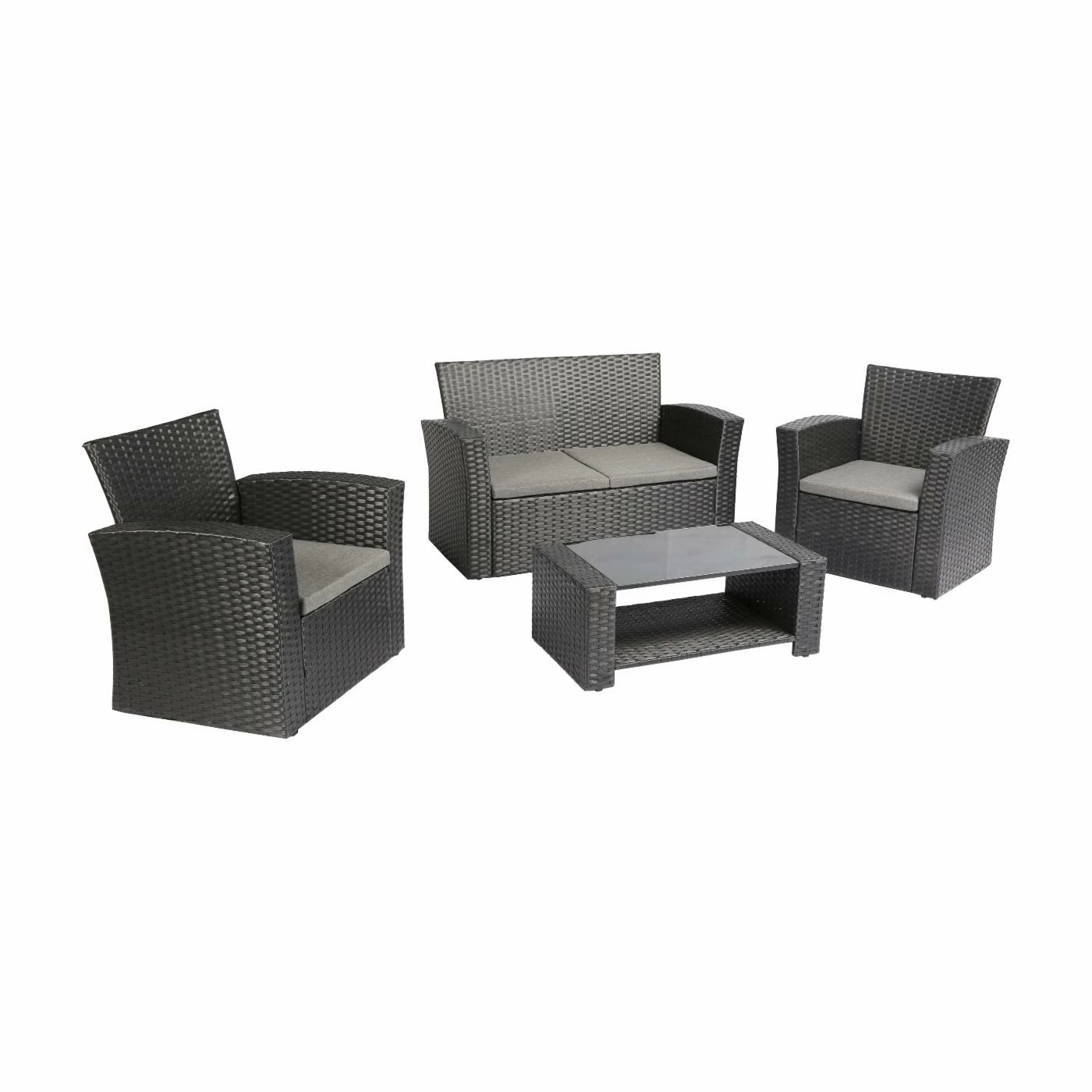 Discount 🛒 Resin Wicker Patio Sets Baner Garden Wicker 4 Piece Patio Conversation Set With Shelf Coffee Table ✨