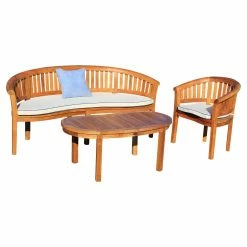 Hot Sale 🎁 Teak Patio Sets Chic Teak Peanut Teak Wood 3 Piece Patio Conversation Set 🎁
