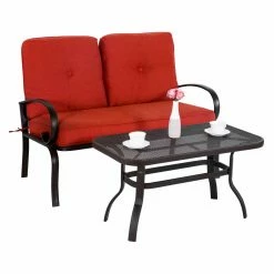 Cheapest 🎉 Wrought Iron Patio Sets Cloud Mountain Garden Wrought Iron 2 Piece Outdoor Love Seat Conversation Set 🔥