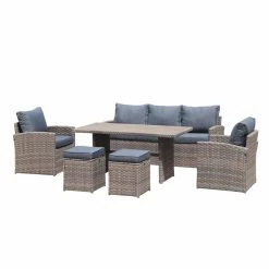 Buy ๐ Resin Wicker Patio Sets Cloud Mountain Transitional 6 Piece Resin Wicker Outdoor Dining Table Patio Conversation Set โ๏ธ