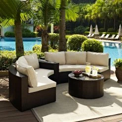 Cheap โ Resin Wicker Patio Sets Crosley Catalina 4 Piece Outdoor Wicker Curved Conversation Set ๐