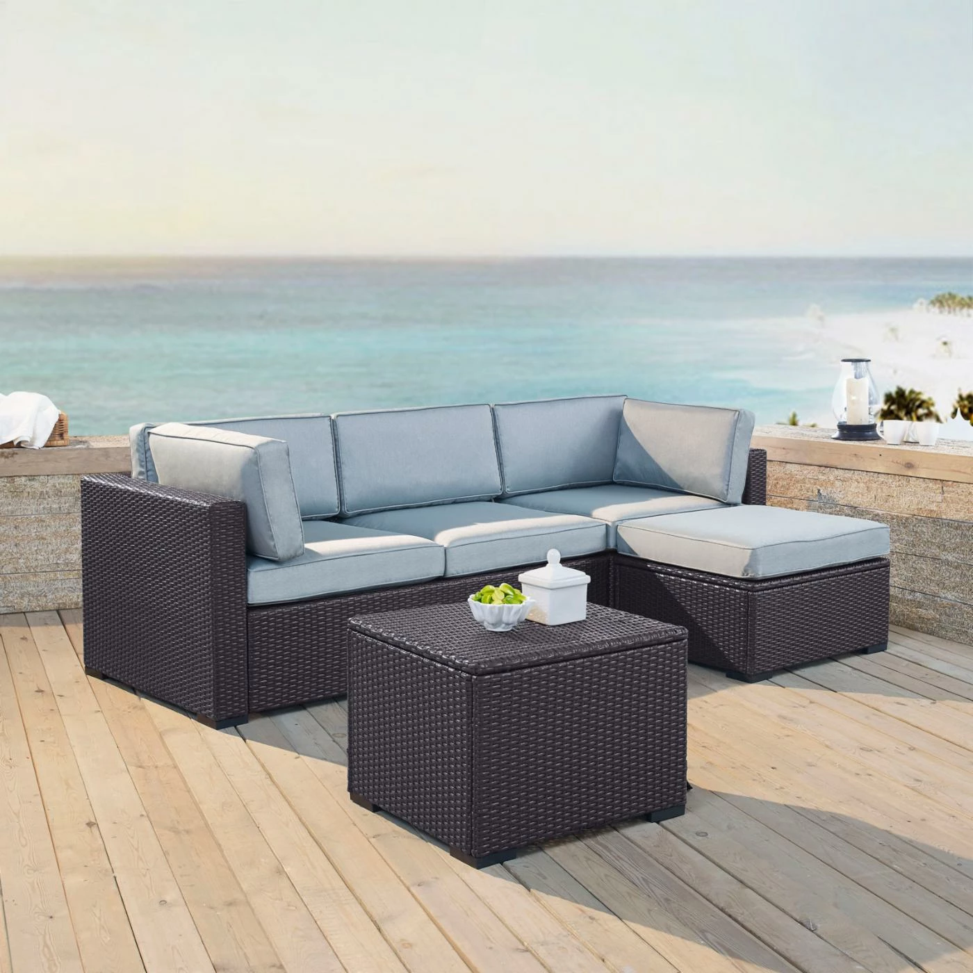 Coupon ๐ Resin Wicker Patio Sets Crosley Furniture Biscayne Resin Wicker 4 Piece Loveseat Conversation Set ๐