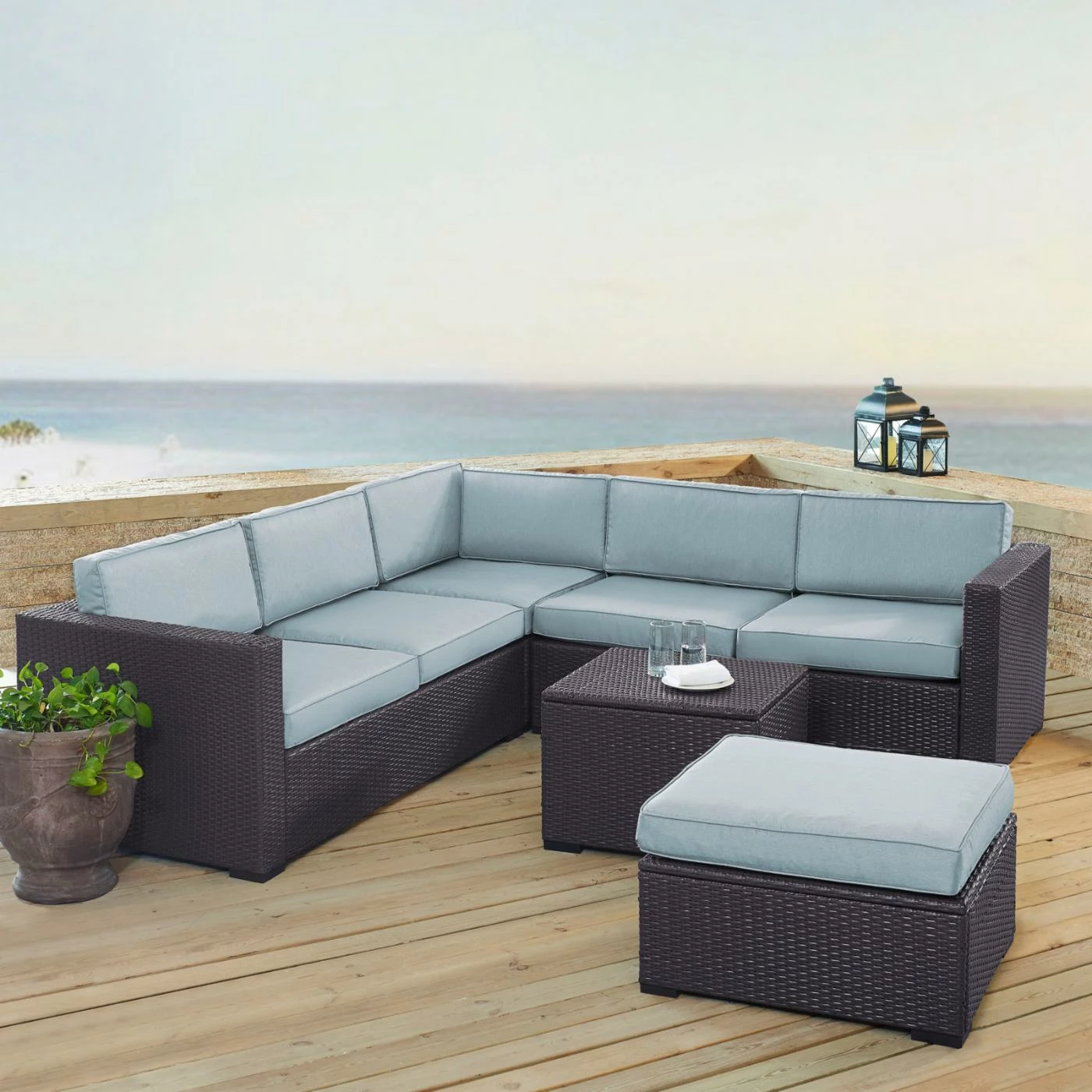New ๐คฉ Resin Wicker Patio Sets Crosley Furniture Biscayne Resin Wicker 5 Piece Loveseat Conversation Set ๐ฅ